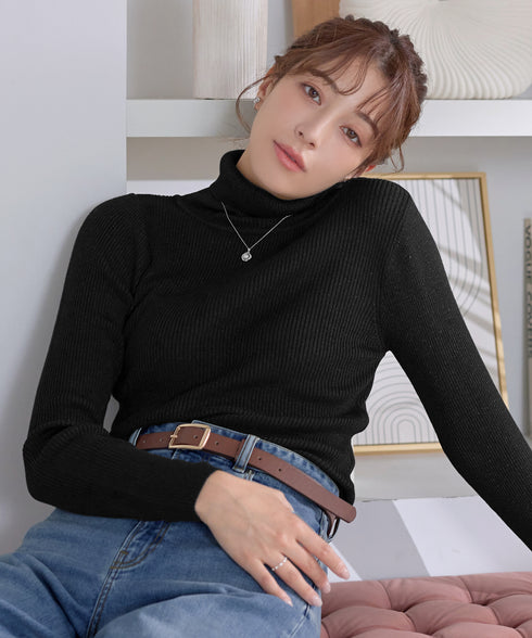 ウール混ラメタートルネックニット