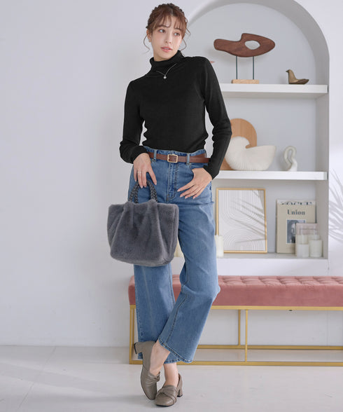 ウール混ラメタートルネックニット