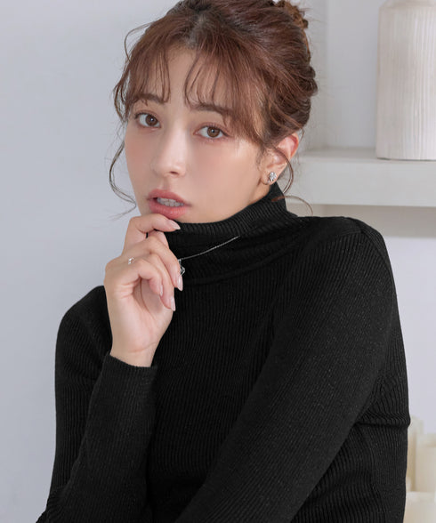 ウール混ラメタートルネックニット