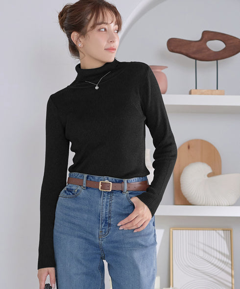 ウール混ラメタートルネックニット