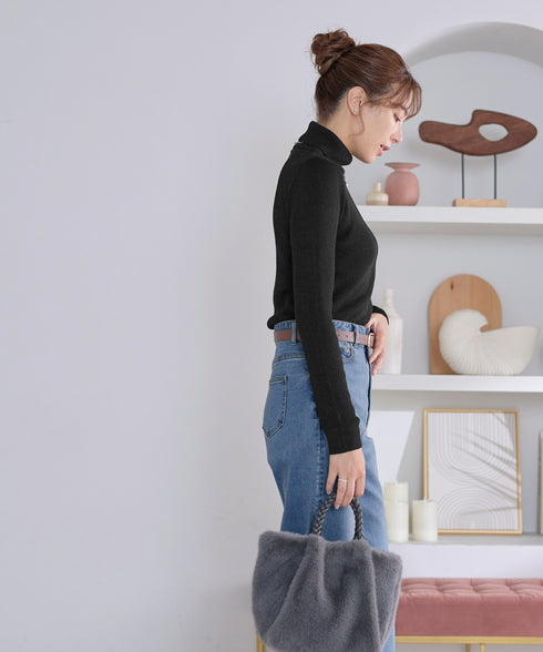 ウール混ラメタートルネックニット