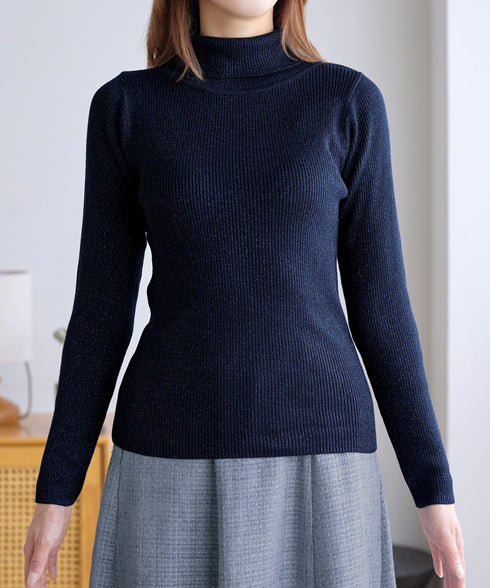ウール混ラメタートルネックニット