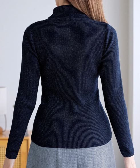 ウール混ラメタートルネックニット