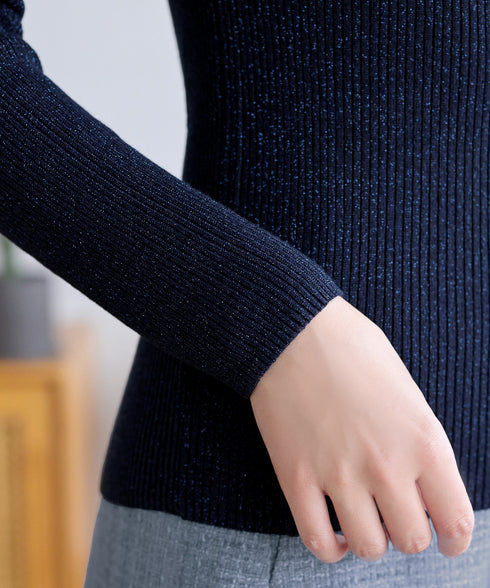 ウール混ラメタートルネックニット