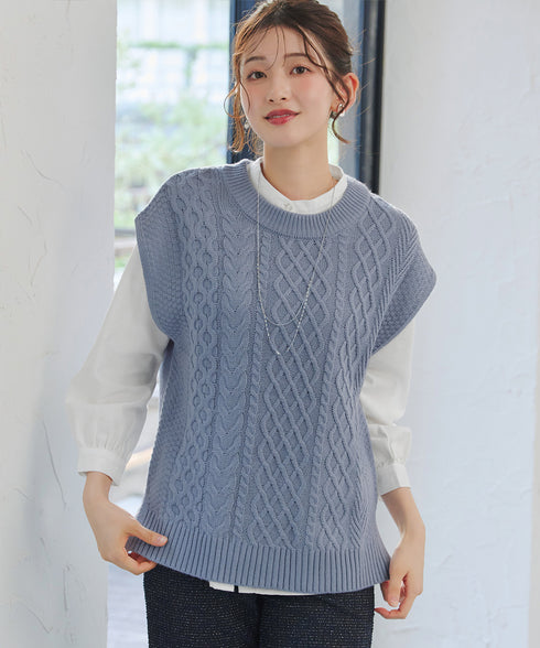 【2点セット】ニットベスト+起毛シャツ