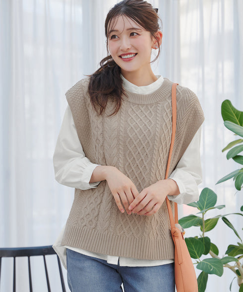 【2点セット】ニットベスト+起毛シャツ