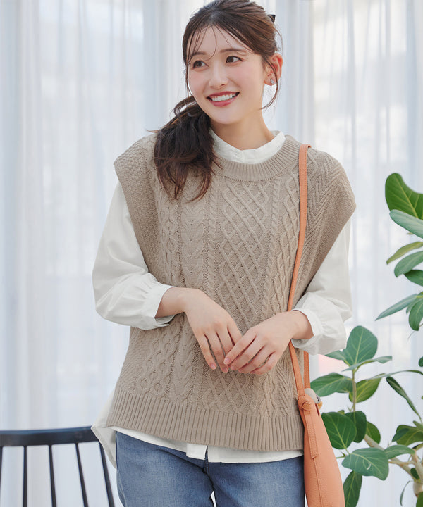 【2点セット】ニットベスト+起毛シャツ