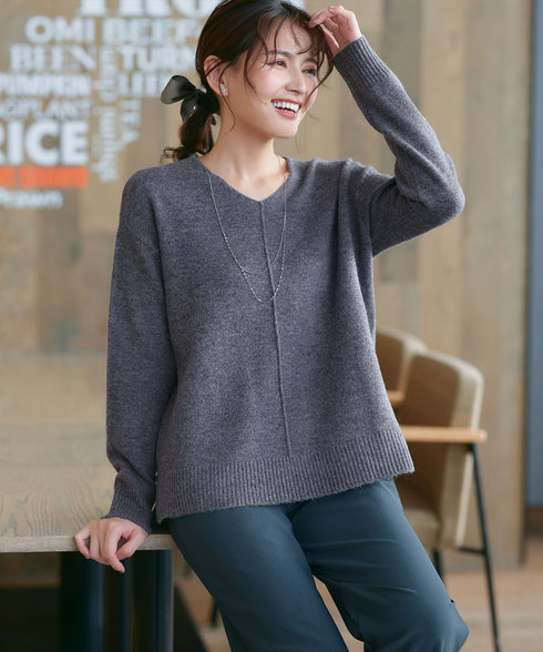【安田美沙子さん着用】メランジVネックニットプルオーバー