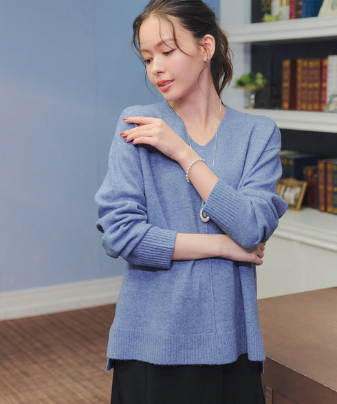 【安田美沙子さん着用】メランジVネックニットプルオーバー