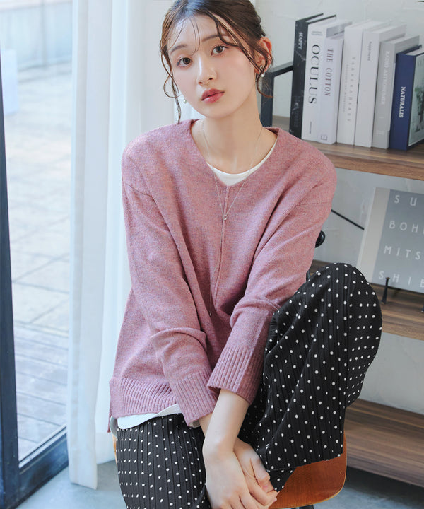 【安田美沙子さん着用】メランジVネックニットプルオーバー