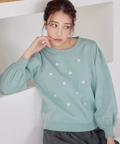 【クリアランスセール】フラワー刺繍ニットトップス