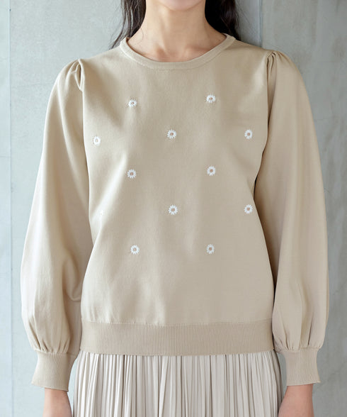 【クリアランスセール】フラワー刺繍ニットトップス