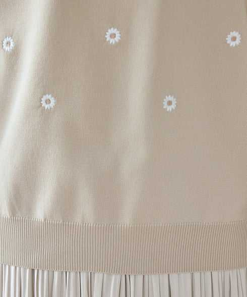 【クリアランスセール】フラワー刺繍ニットトップス
