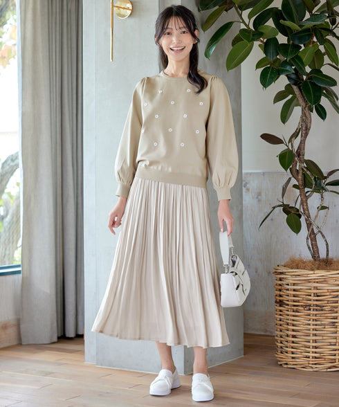 【クリアランスセール】フラワー刺繍ニットトップス