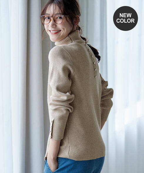 【新色追加】タートルボタンニットトップス