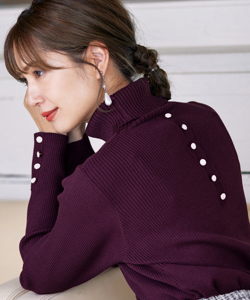 【新色追加】タートルボタンニットトップス