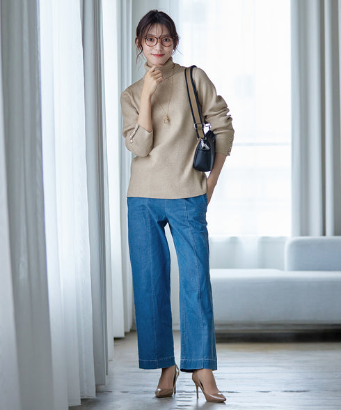 【新色追加】タートルボタンニットトップス