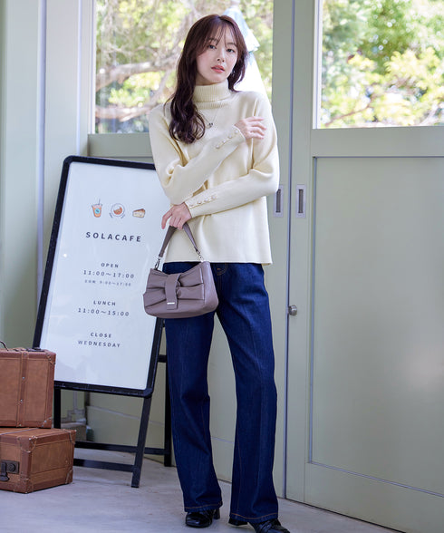 【新色追加】タートルボタンニットトップス