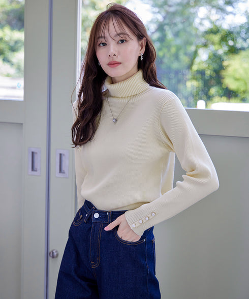 【新色追加】タートルボタンニットトップス