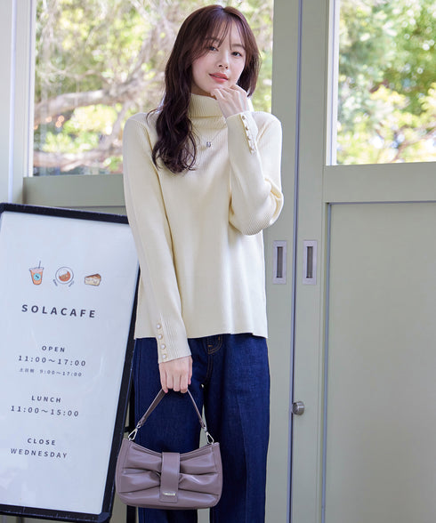 【新色追加】タートルボタンニットトップス