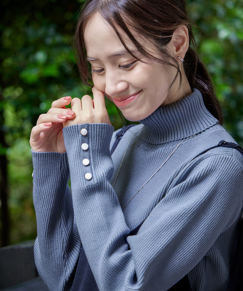 【新色追加】タートルボタンニットトップス