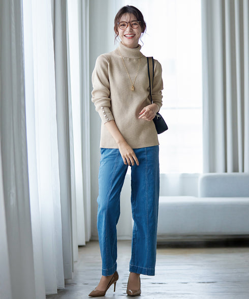 【新色追加】タートルボタンニットトップス