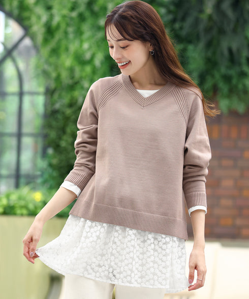 【安田美沙子さん着用 / 選べる2type】ラグランニットトップス