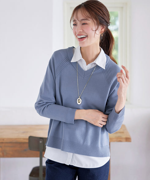 【安田美沙子さん着用 / 選べる2type】ラグランニットトップス