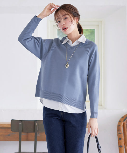 【安田美沙子さん着用 / 選べる2type】ラグランニットトップス