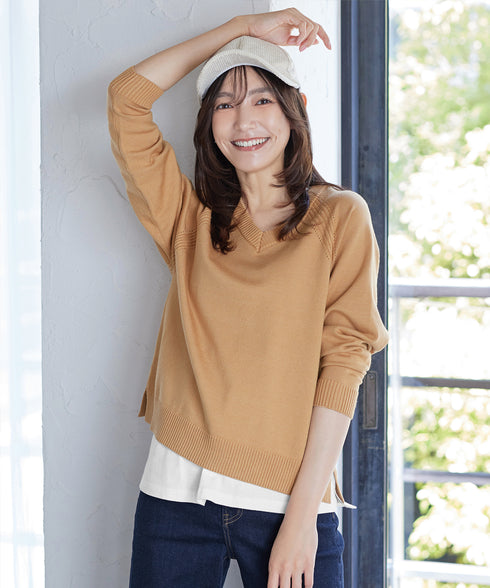 【安田美沙子さん着用 / 選べる2type】ラグランニットトップス