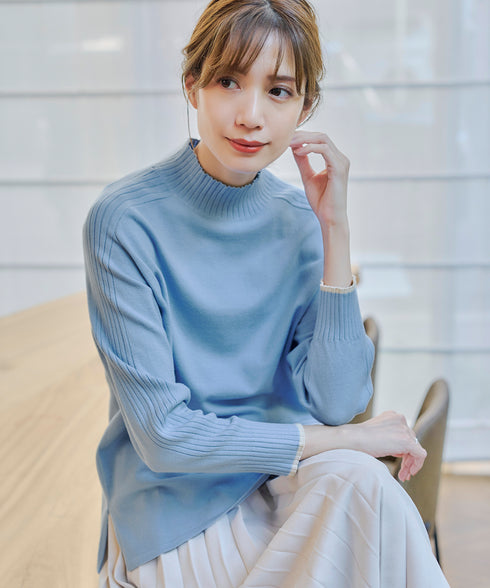 【クリアランスセール】配色ハイネックニットトップス