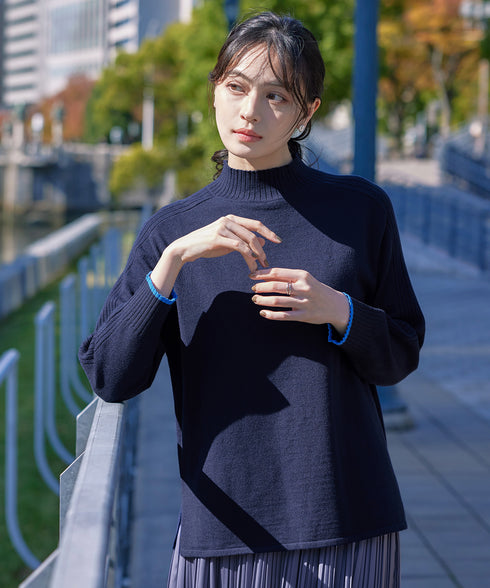 【クリアランスセール】配色ハイネックニットトップス