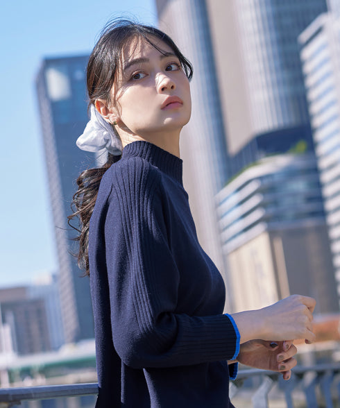 【クリアランスセール】配色ハイネックニットトップス