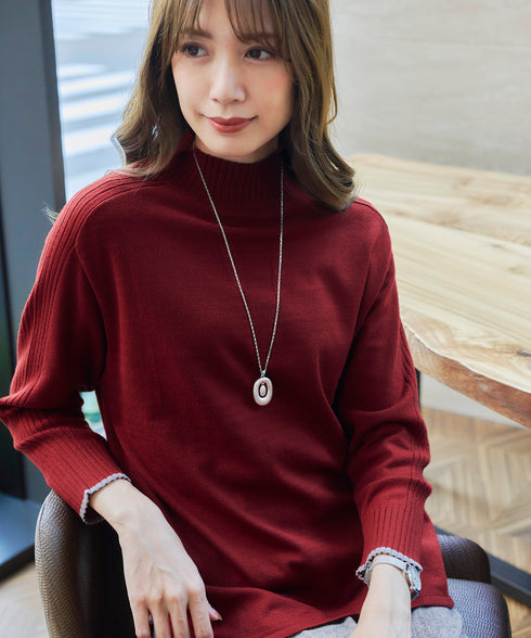 【クリアランスセール】配色ハイネックニットトップス