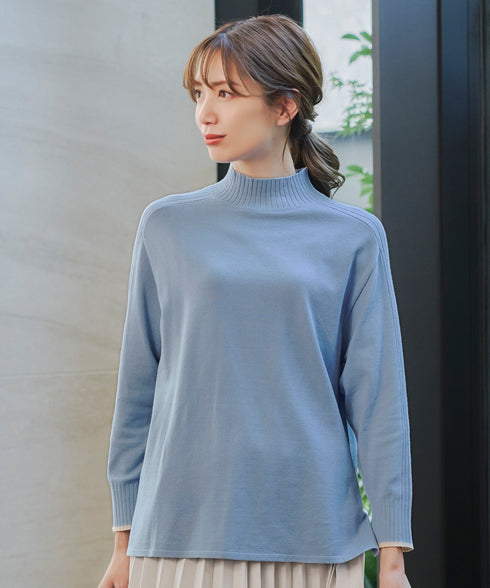 【クリアランスセール】配色ハイネックニットトップス