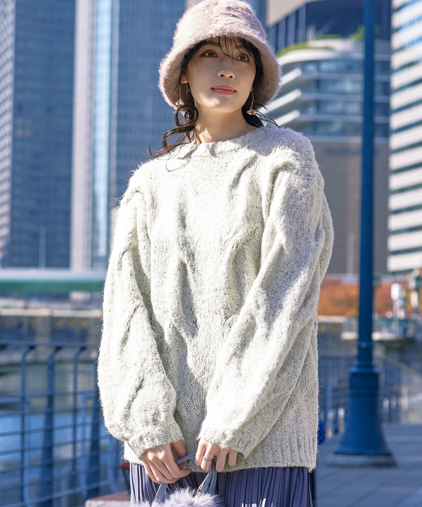 【アウトレット】ケーブルミックス編みニットトップス