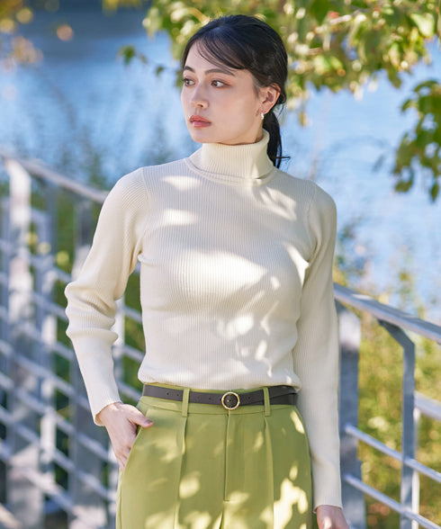 タートルリブニットトップス