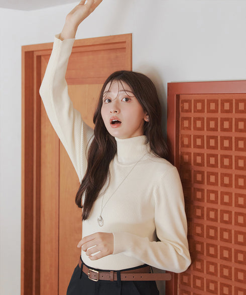 タートルリブニットトップス