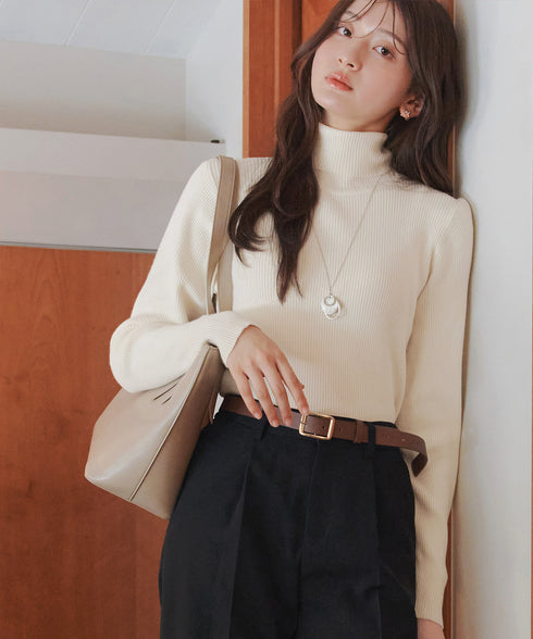 タートルリブニットトップス