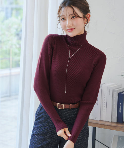 タートルリブニットトップス