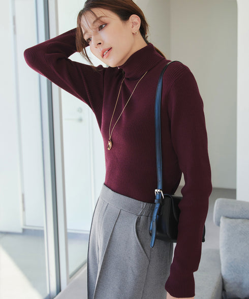 タートルリブニットトップス