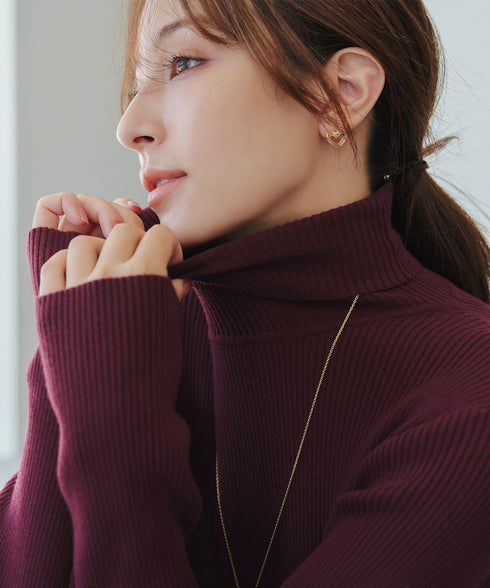 タートルリブニットトップス