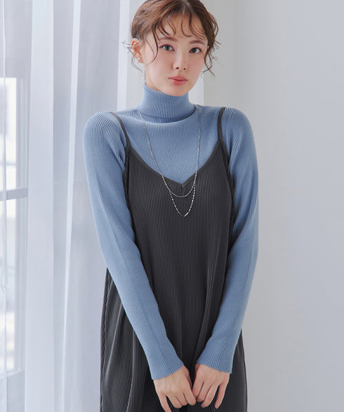 タートルリブニットトップス