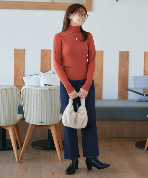 タートルリブニットトップス