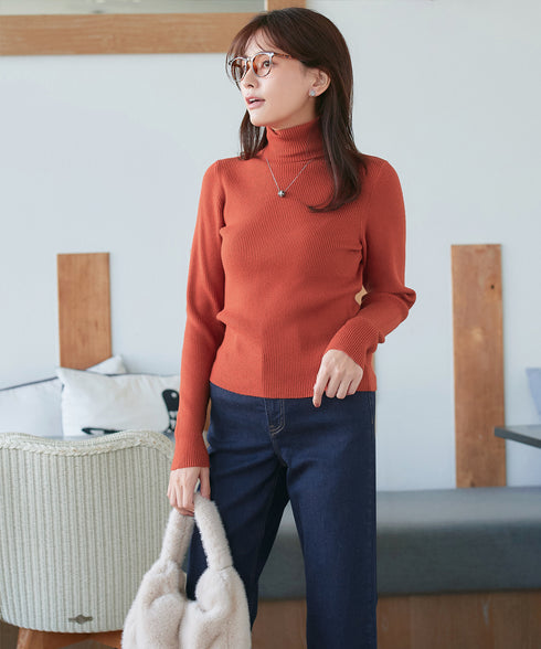 タートルリブニットトップス