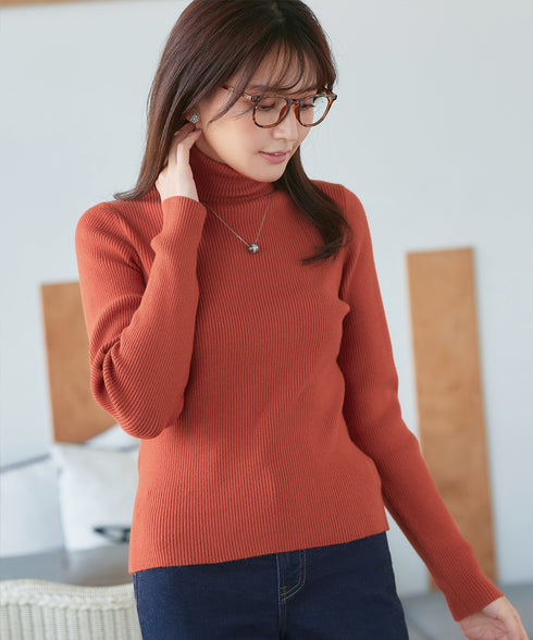 タートルリブニットトップス