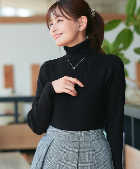 タートルリブニットトップス