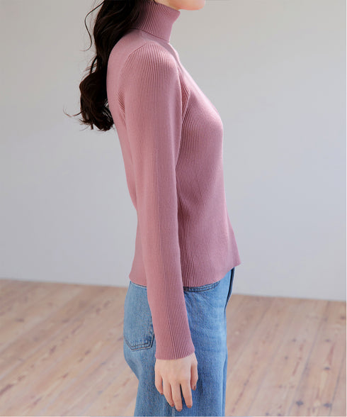 タートルリブニットトップス