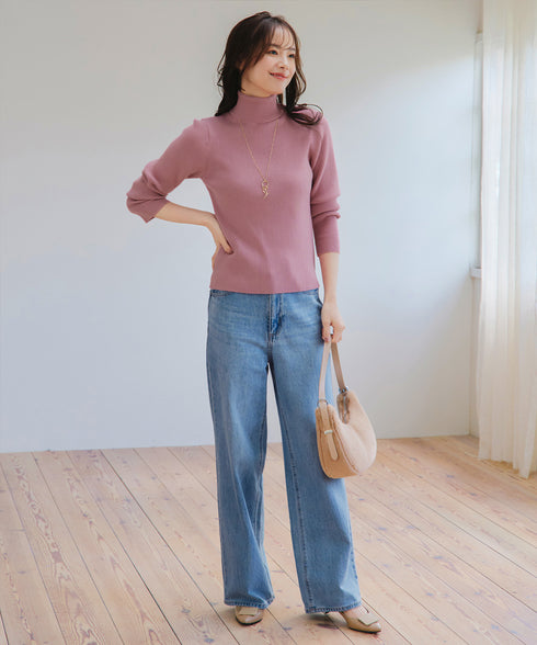 タートルリブニットトップス