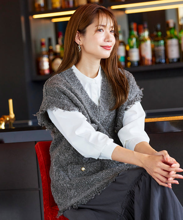 【アウトレット】ツイード見えフリンジニットベスト